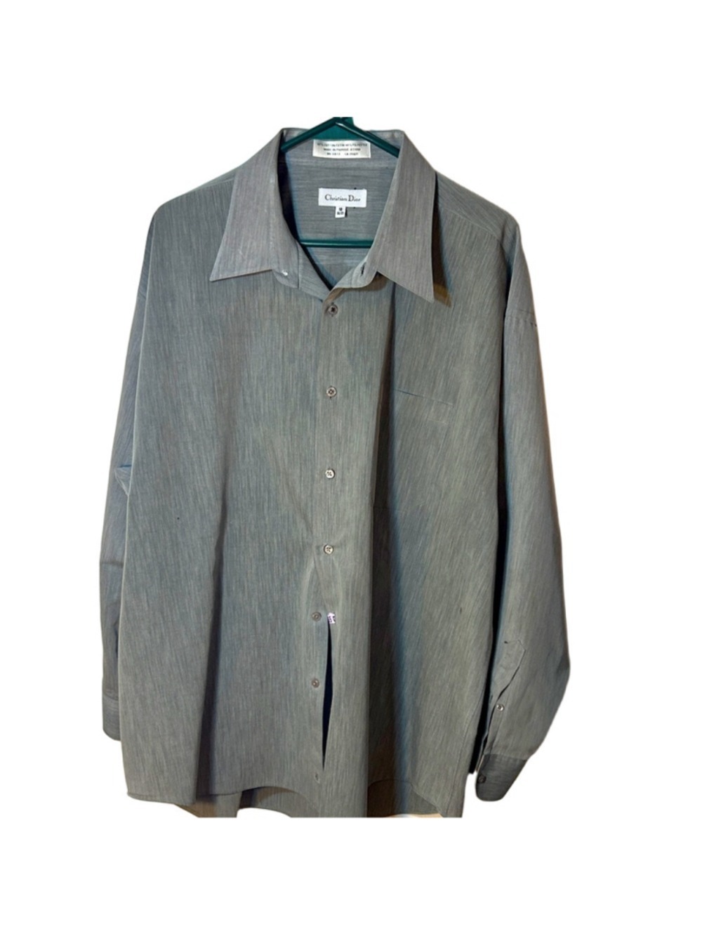 Christian Dior gray button men’s shirt cotton/polyester blend size 18 neck 34/35